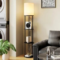 Lampada da Terra con Ripiani e Telecomando, 3 Temperature di Colore, Nero