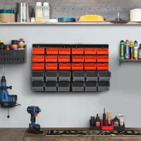 DURHAND Pannello Portautensile con 30 Contenitori Regolabili e Rimovibile, Montaggio a Muro, PP, Rosso Grigio Nero, 37.5x18x63cm