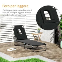 Sdraio Pieghevole Reclinabile su 4 Livelli con Foro per Lettura e Cuscino in Tessuto Oxford e Acciaio, 187x58x36 cm, Nero