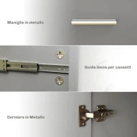 Credenza Moderna con 3 Armadietti e 2 Cassetti, in Legno, 106x35x76 cm, Grigio Chiaro