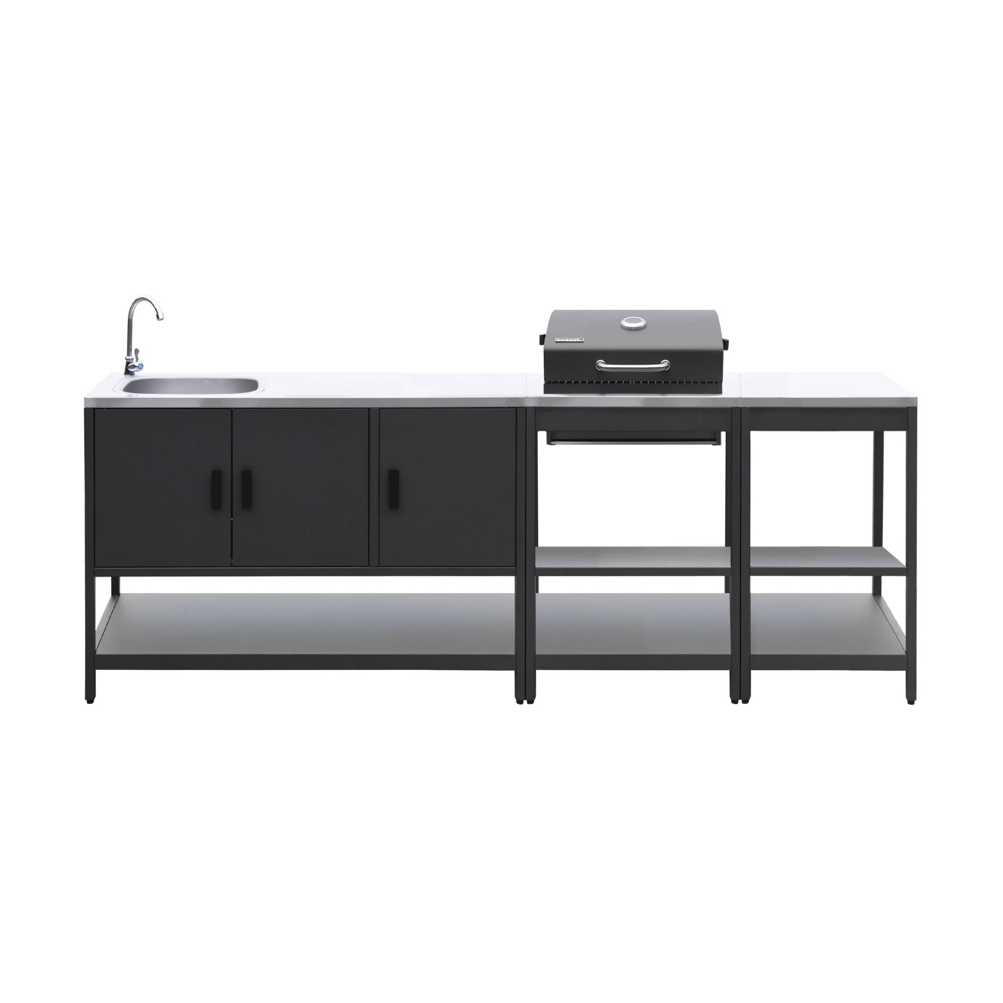 Cucina esterna acciaio inossidabile con barbecue a carbone, 3 moduli,