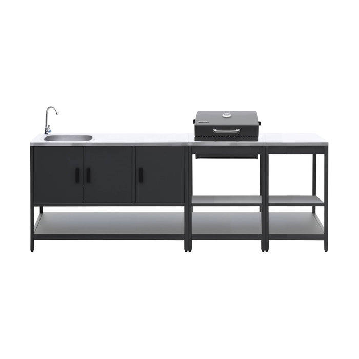 Cucina esterna acciaio inossidabile con barbecue a carbone, 3 moduli,