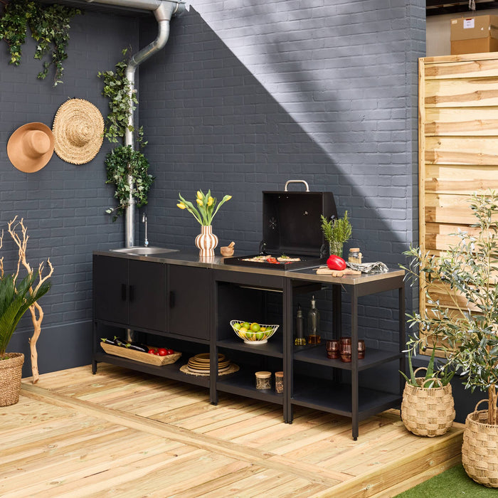 Cucina esterna acciaio inossidabile con barbecue a carbone, 3 moduli,