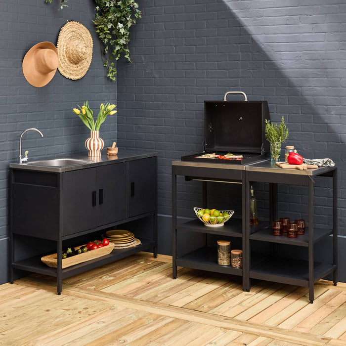 Cucina esterna acciaio inossidabile con barbecue a carbone, 3 moduli,