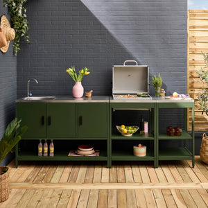 Cucina esterna acciaio inossidabile con barbecue a carbone, 3 moduli,
