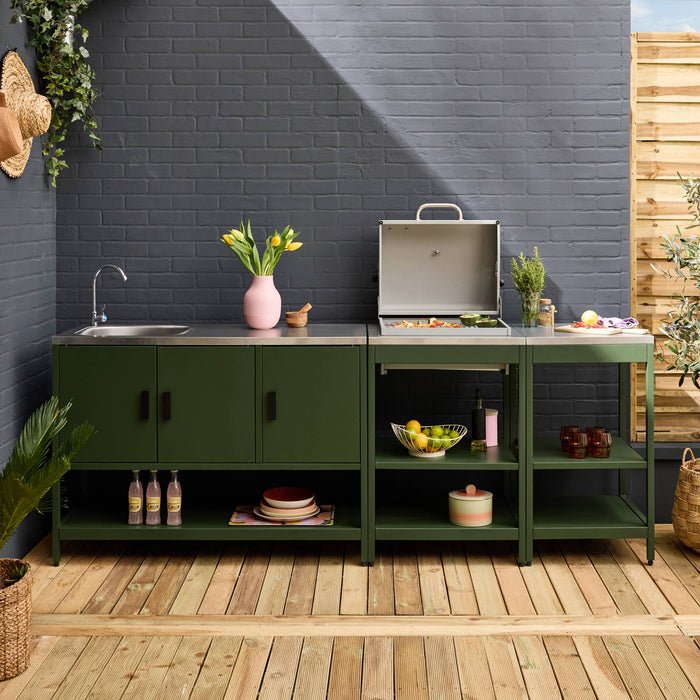 Cucina esterna acciaio inossidabile con barbecue a carbone, 3 moduli,