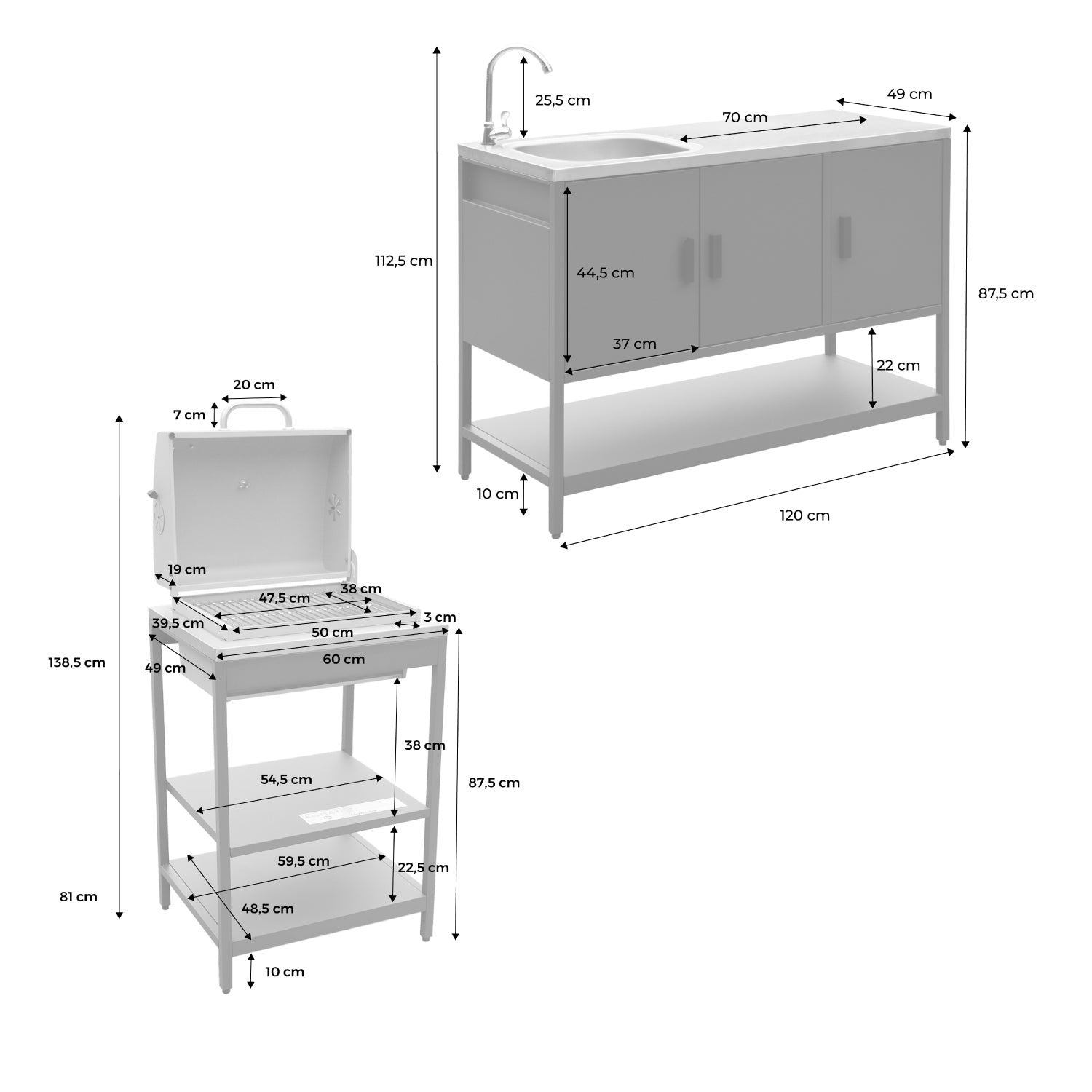 Cucina esterna 2 moduli acciaio inossidabile barbecue a carbone con