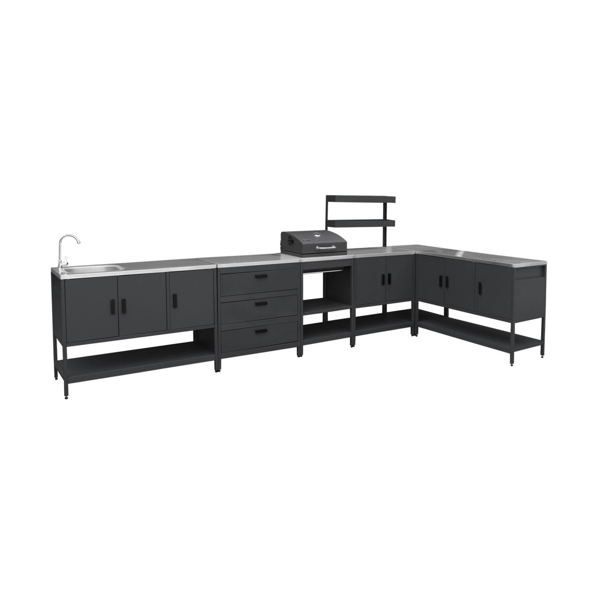 Cucina esterna acciaio inossidabile con barbecue a carbone, 6 moduli,