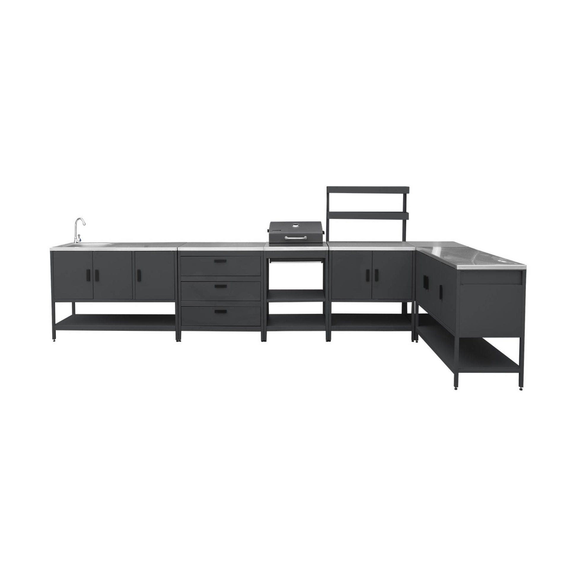 Cucina esterna acciaio inossidabile con barbecue a carbone, 6 moduli,
