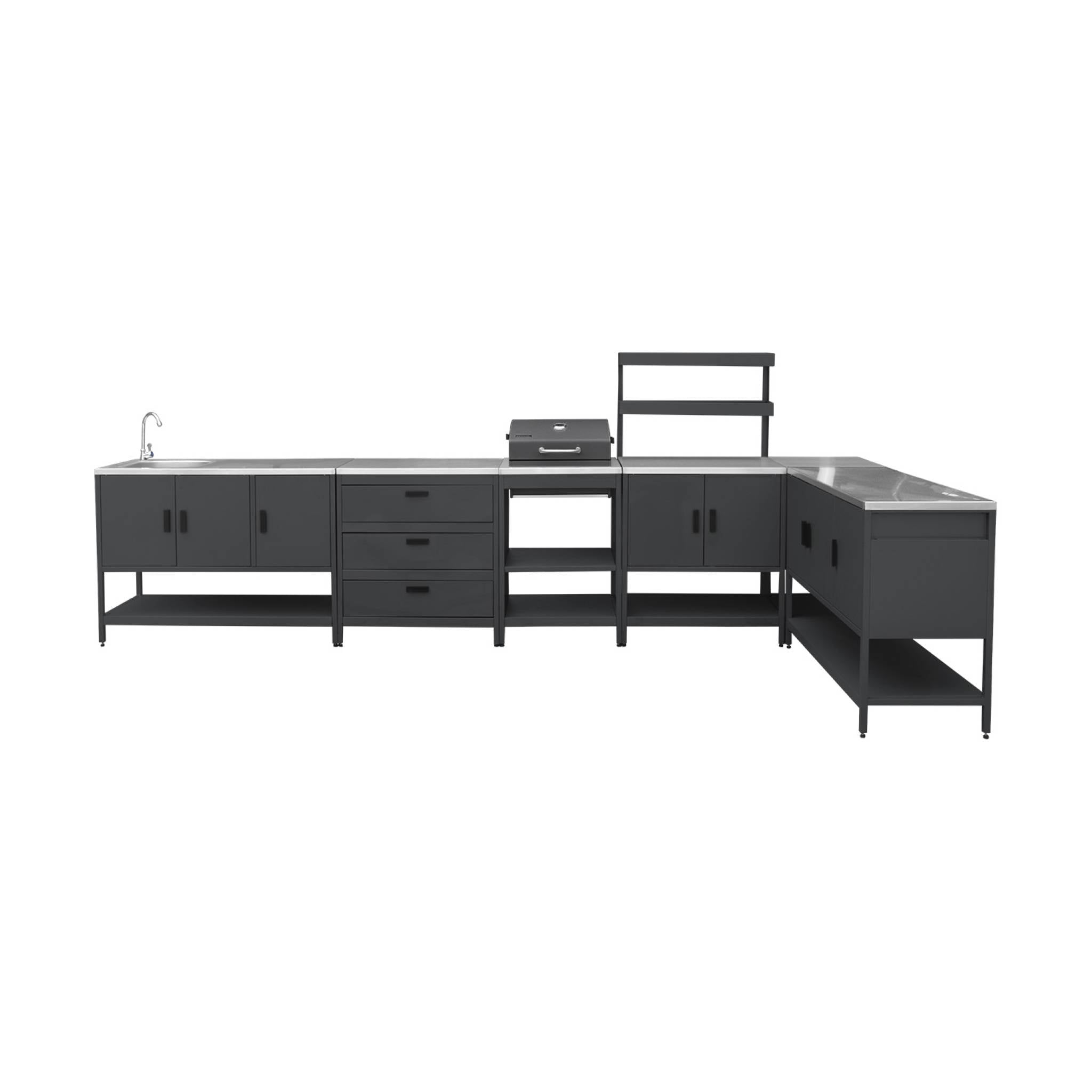 Cucina esterna acciaio inossidabile con barbecue a carbone, 6 moduli,