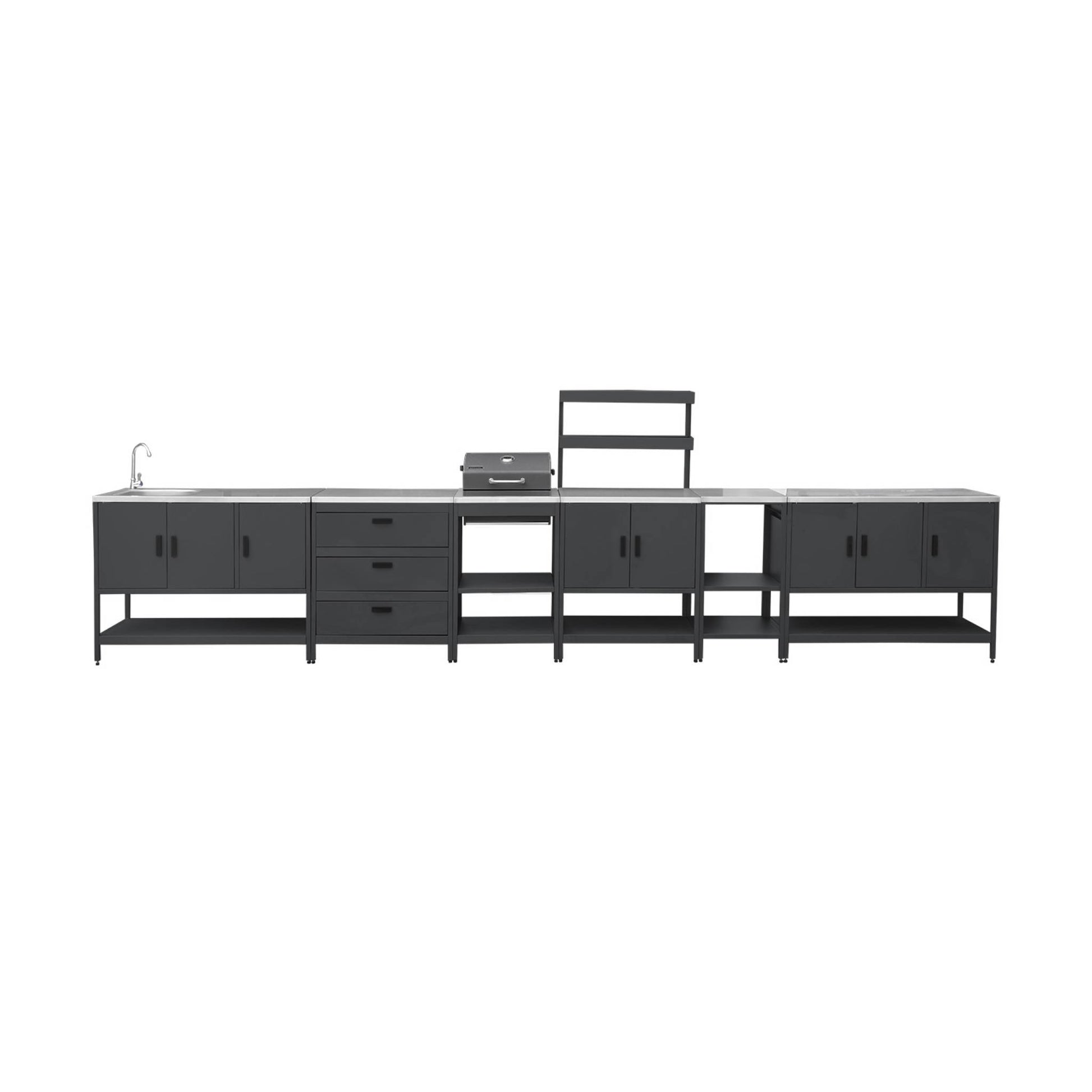 Cucina esterna acciaio inossidabile con barbecue a carbone, 6 moduli,