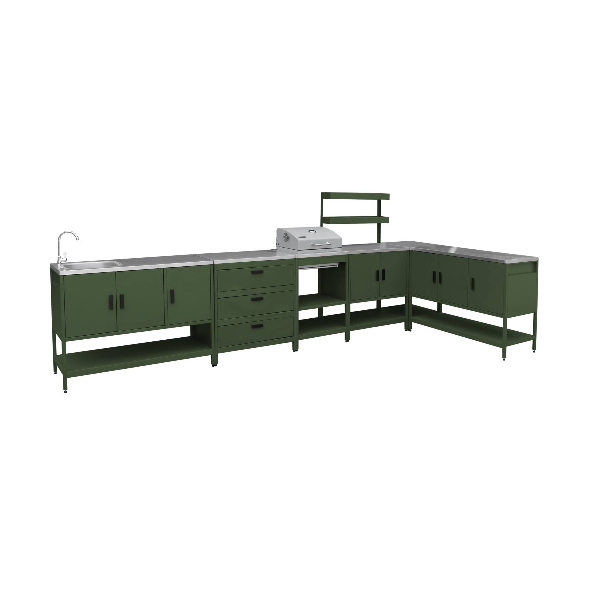 Cucina esterna acciaio inossidabile con barbecue a carbone, 6 moduli,