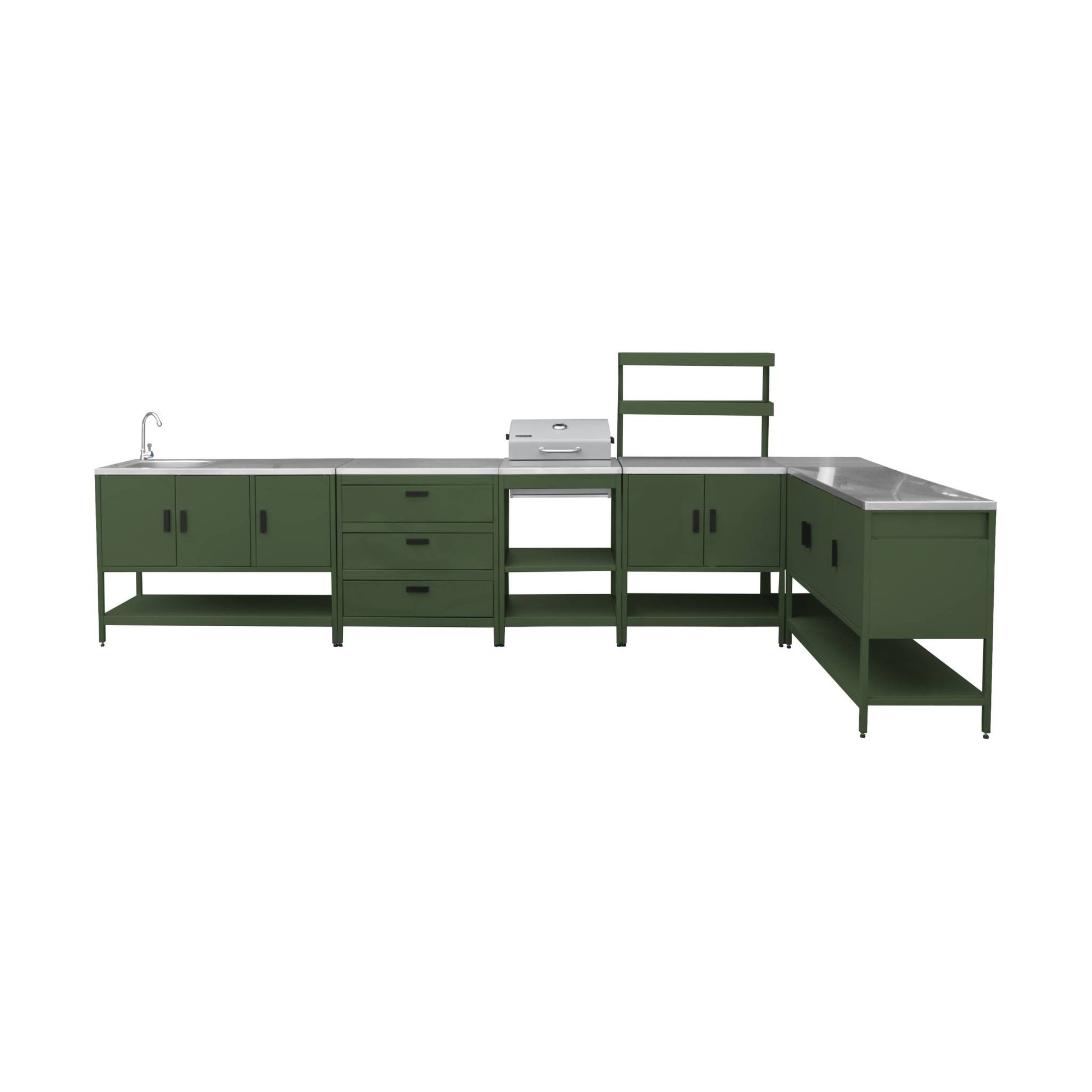 Cucina esterna acciaio inossidabile con barbecue a carbone, 6 moduli,