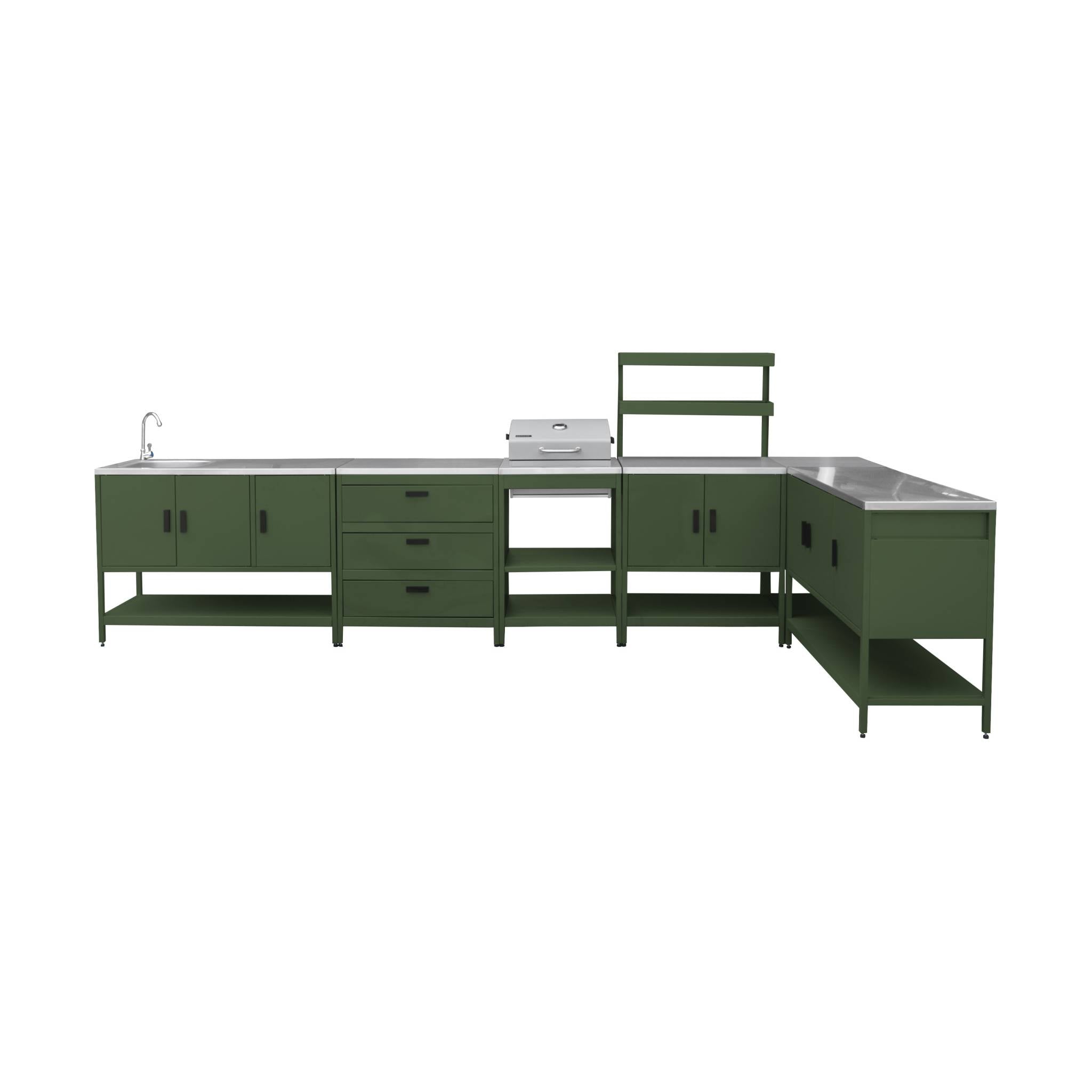 Cucina esterna acciaio inossidabile con barbecue a carbone, 6 moduli,