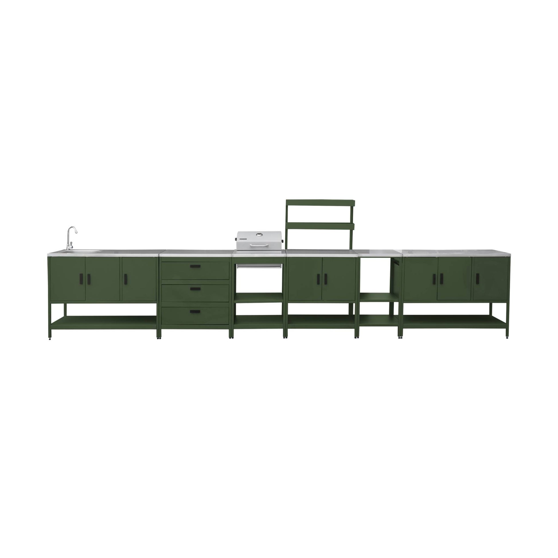 Cucina esterna acciaio inossidabile con barbecue a carbone, 6 moduli,