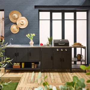 Cucina da esterno 3 moduli con barbecue a gas 3 bruciatori su piedi,