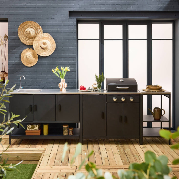 Cucina da esterno 3 moduli con barbecue a gas 3 bruciatori su piedi,