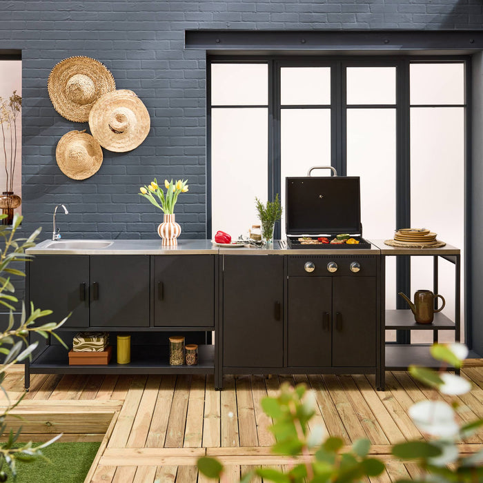 Cucina da esterno 3 moduli con barbecue a gas 3 bruciatori su piedi,