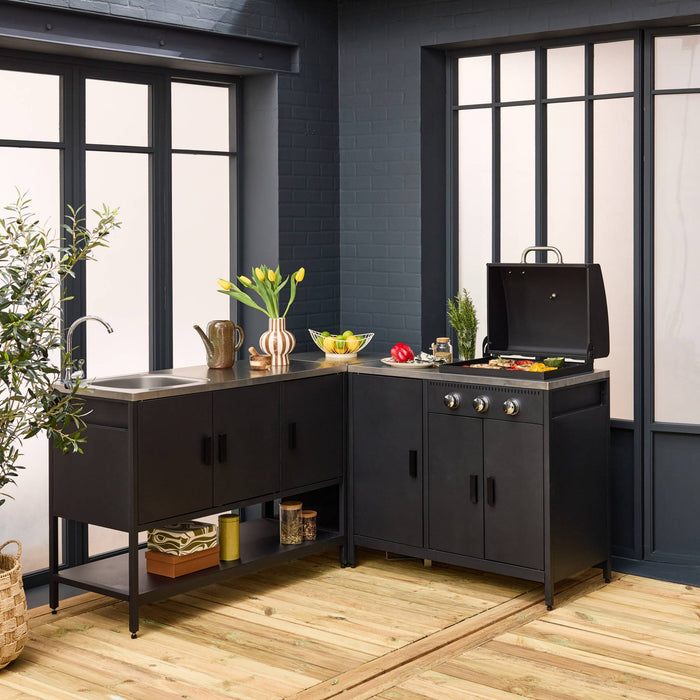 Cucina da esterno 3 moduli con barbecue a gas 3 bruciatori su piedi,