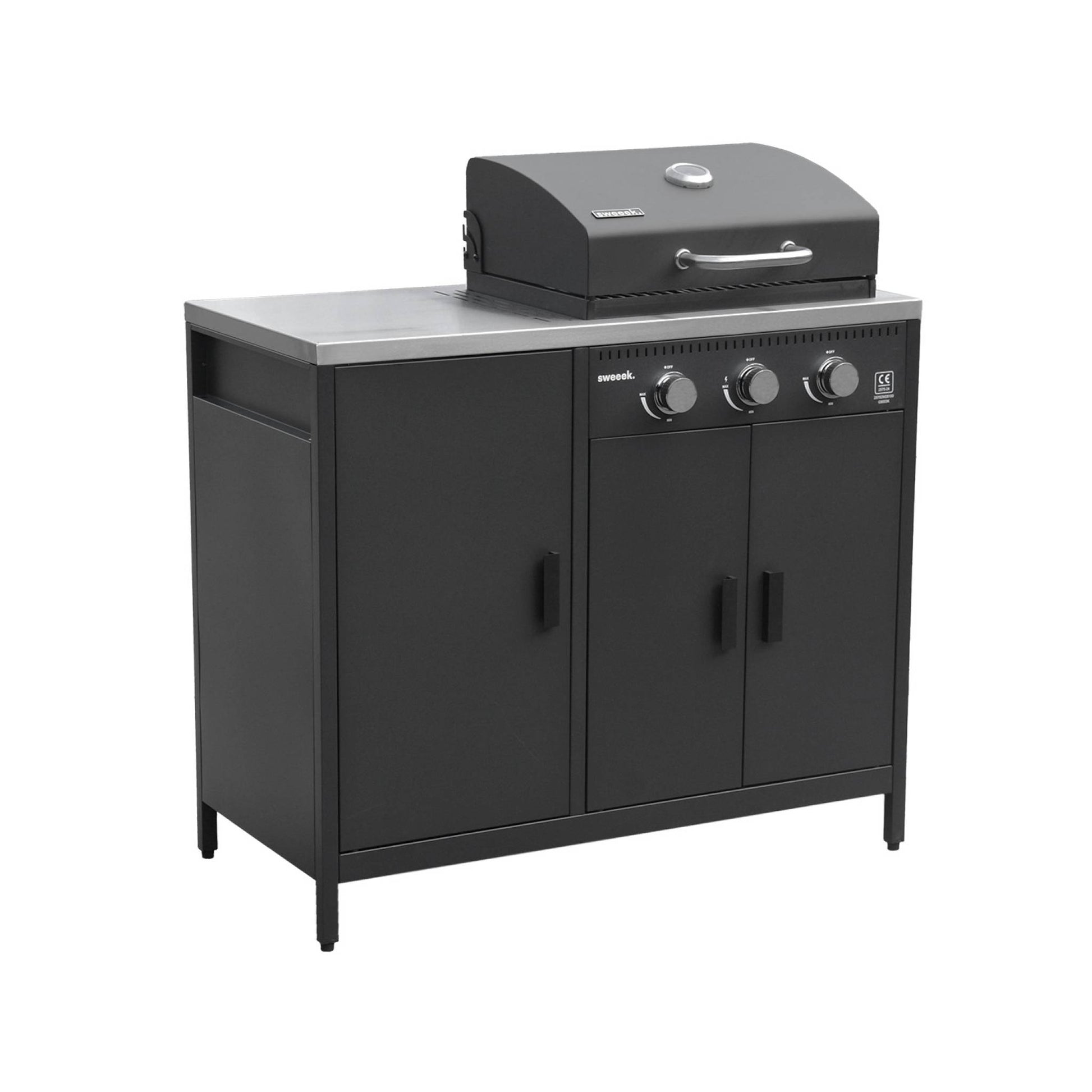 Cucina da esterno 3 moduli con barbecue a gas 3 bruciatori su piedi,
