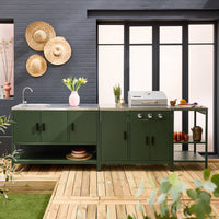 Cucina da esterno 3 moduli con barbecue a gas 3 bruciatori su piedi,