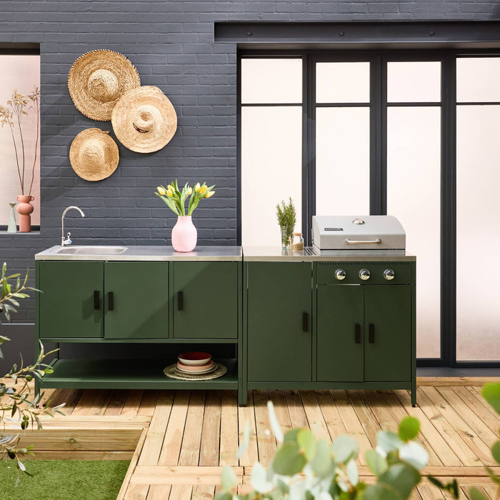 Cucina esterna 3 moduli con barbecue a gas 3 bruciatori su piedi,