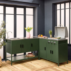 Cucina esterna 3 moduli con barbecue a gas 3 bruciatori su piedi,