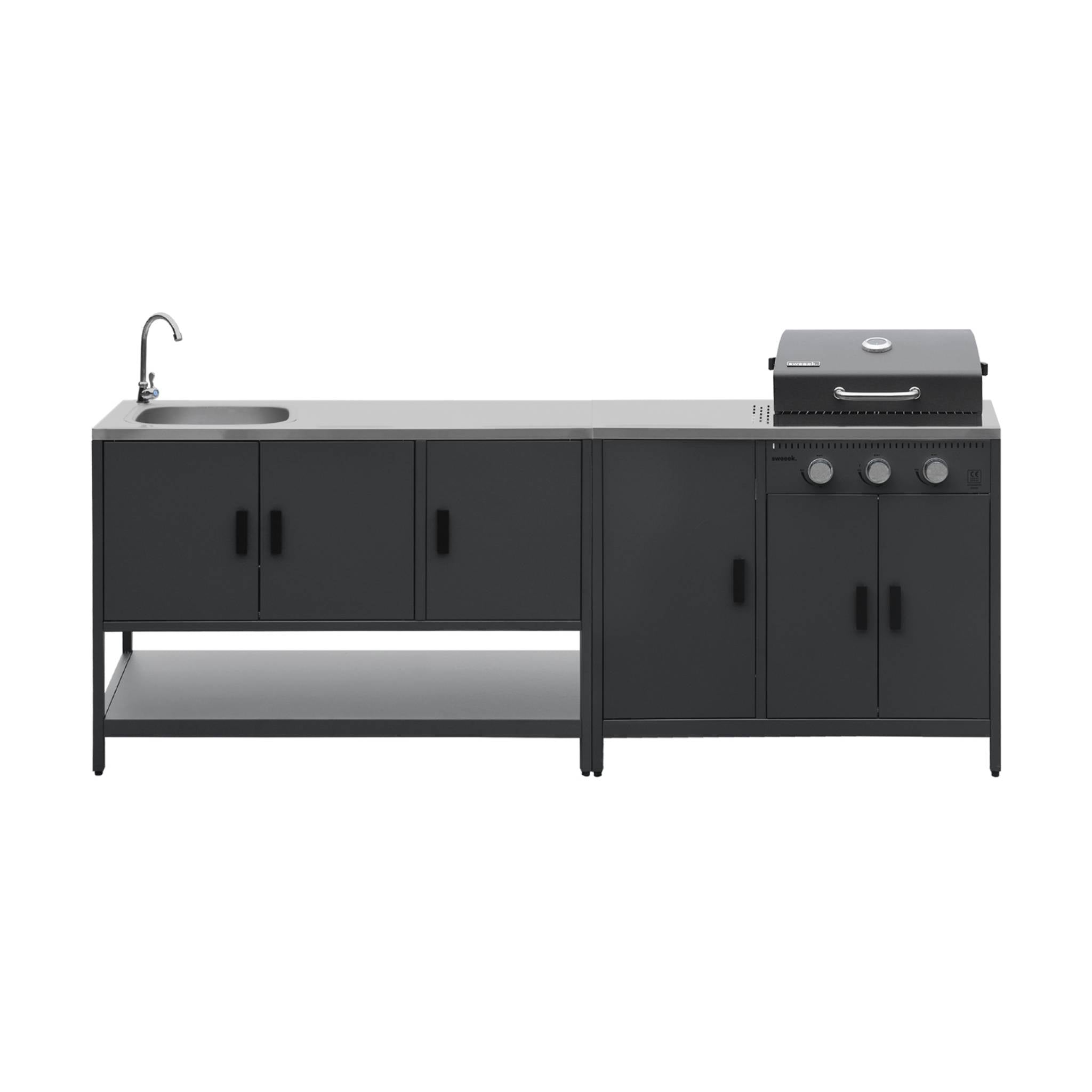 Cucina esterna 3 moduli con barbecue a gas 3 bruciatori su piedi,