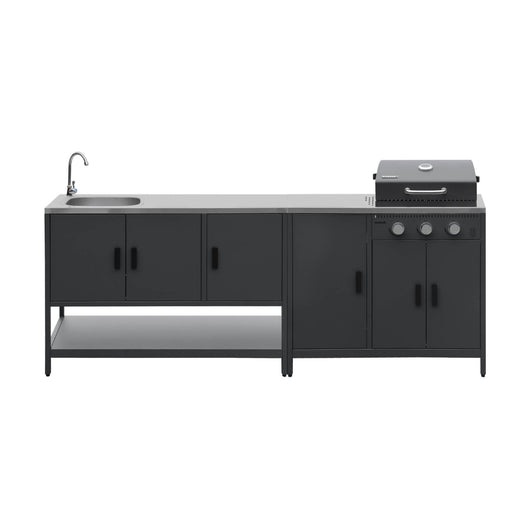 Cucina esterna 3 moduli con barbecue a gas 3 bruciatori su piedi,