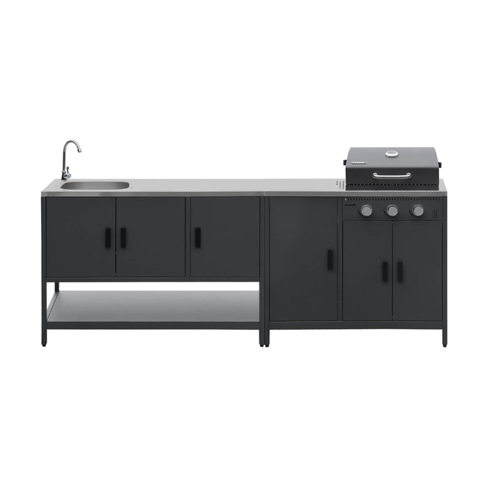 Cucina esterna 3 moduli con barbecue a gas 3 bruciatori su piedi,