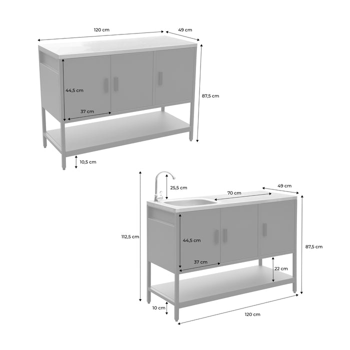 Mobile da esterno, 2 moduli in acciaio inossidabile, nero