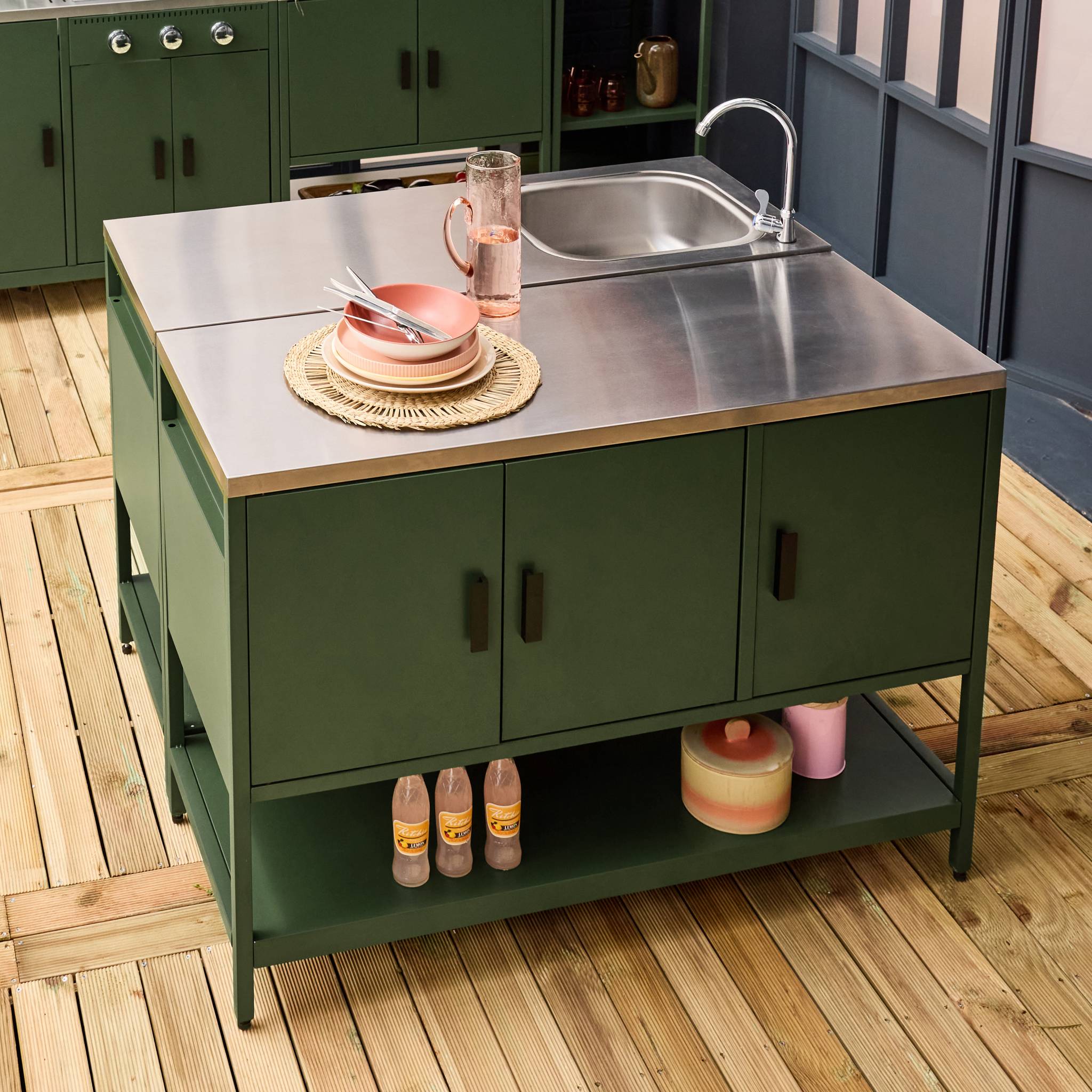 Mobile da esterno, 2 moduli in acciaio inossidabile, verde