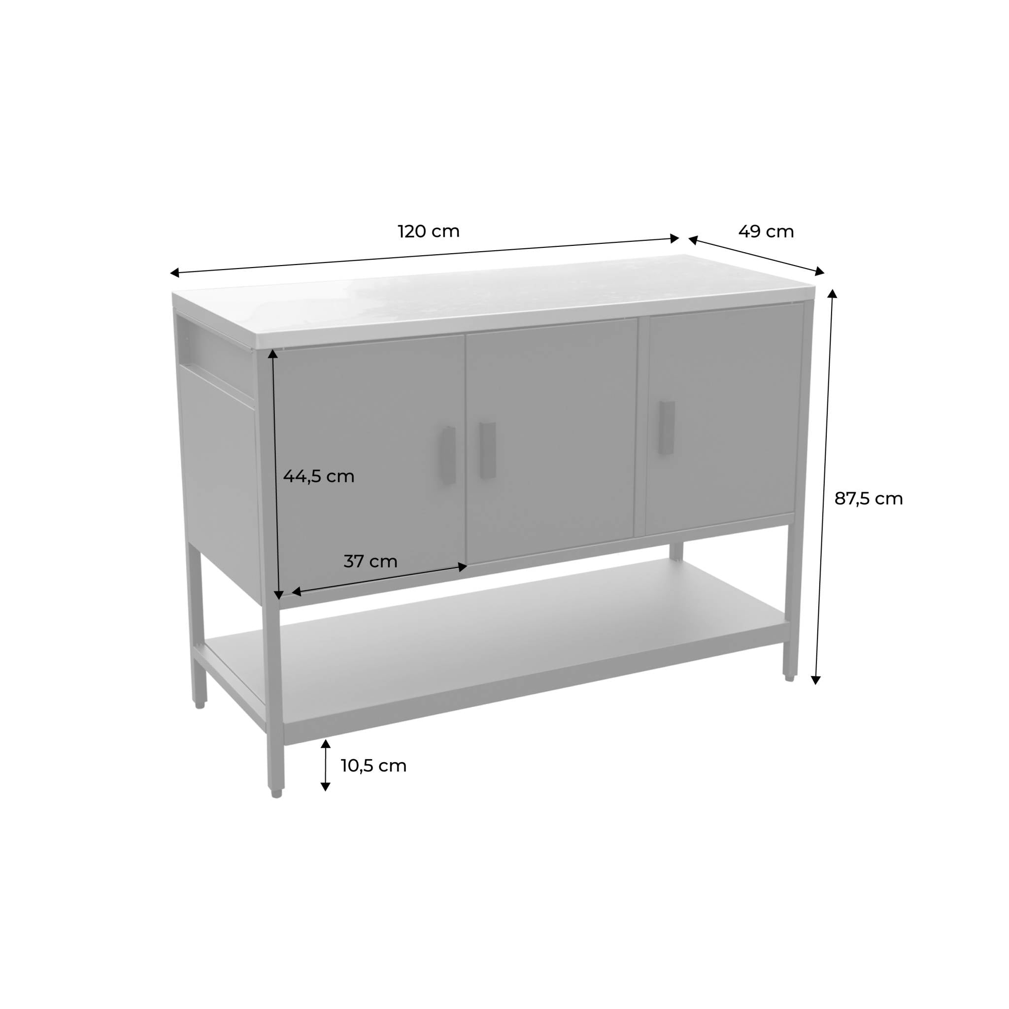 Mobile da esterno in acciaio 3 ante e 1 ripiano, 120cm, nero