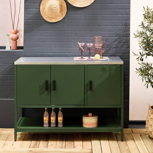 Mobile da esterno in acciaio 3 ante e 1 ripiano, 120cm, verde