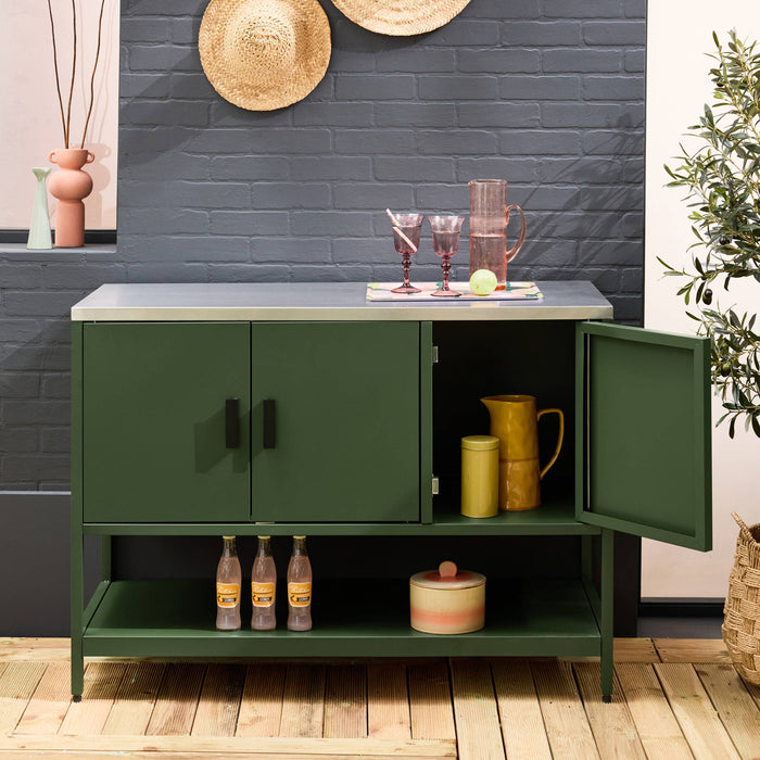 Mobile da esterno in acciaio 3 ante e 1 ripiano, 120cm, verde