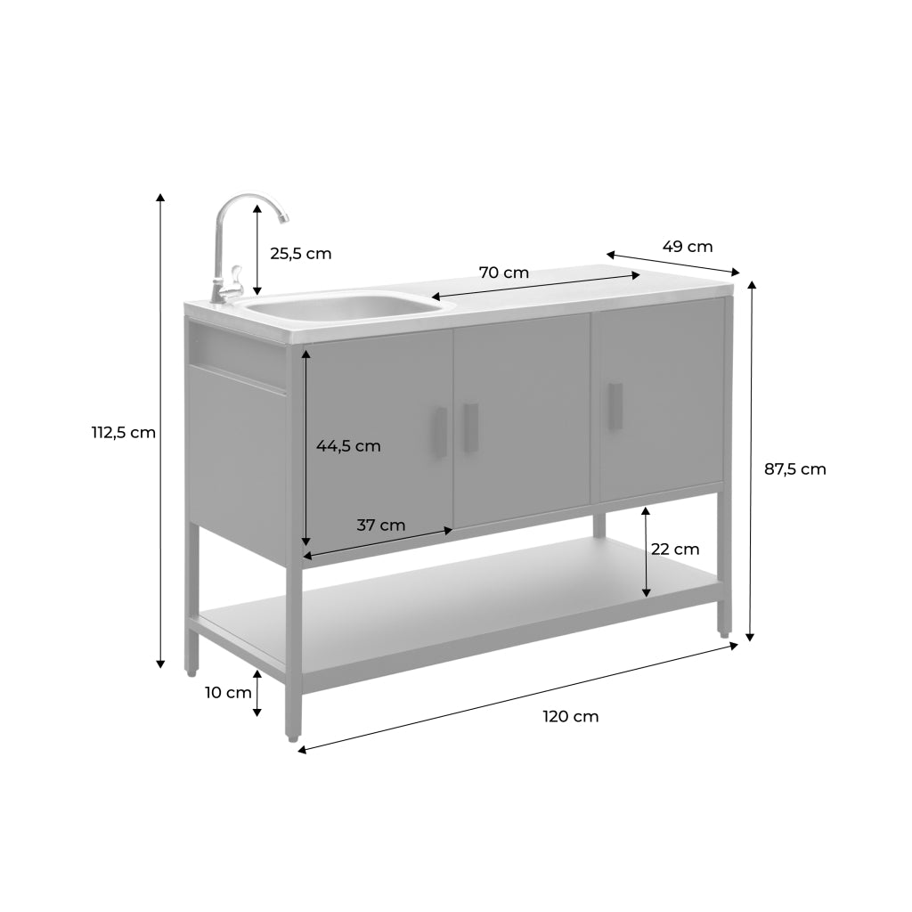 Mobile da esterno in acciaio con lavandino, 120cm, blu grigio