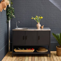 Mobile da esterno in acciaio con lavandino, 120cm, nero