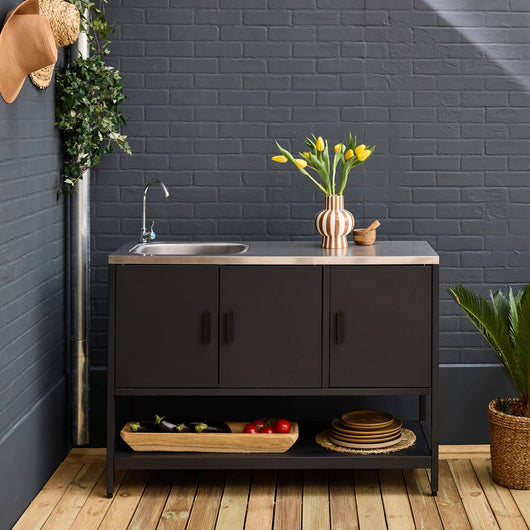 Mobile da esterno in acciaio con lavandino, 120cm, nero