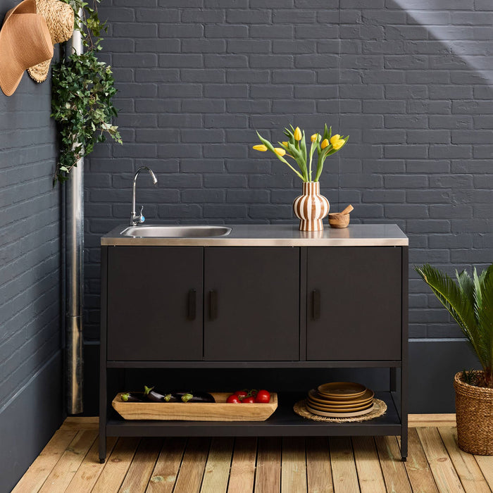 Mobile da esterno in acciaio con lavandino, 120cm, nero