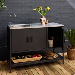 Mobile da esterno in acciaio con lavandino, 120cm, nero
