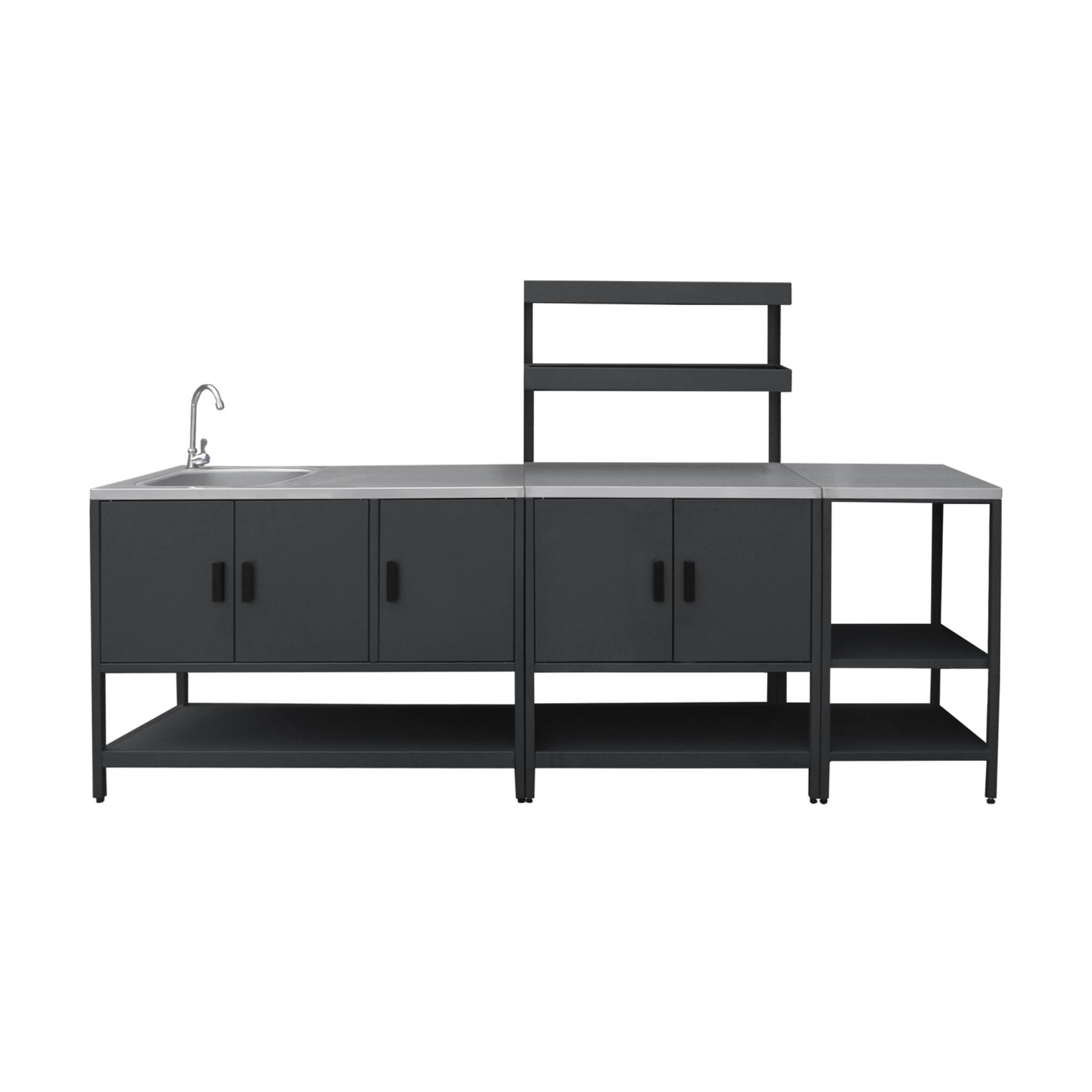 Mobile da esterno, 3 moduli in acciaio inox, nero