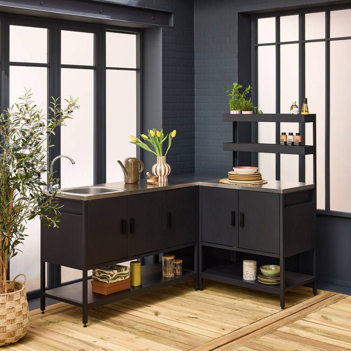 Mobile da esterno, 3 moduli in acciaio inox, nero