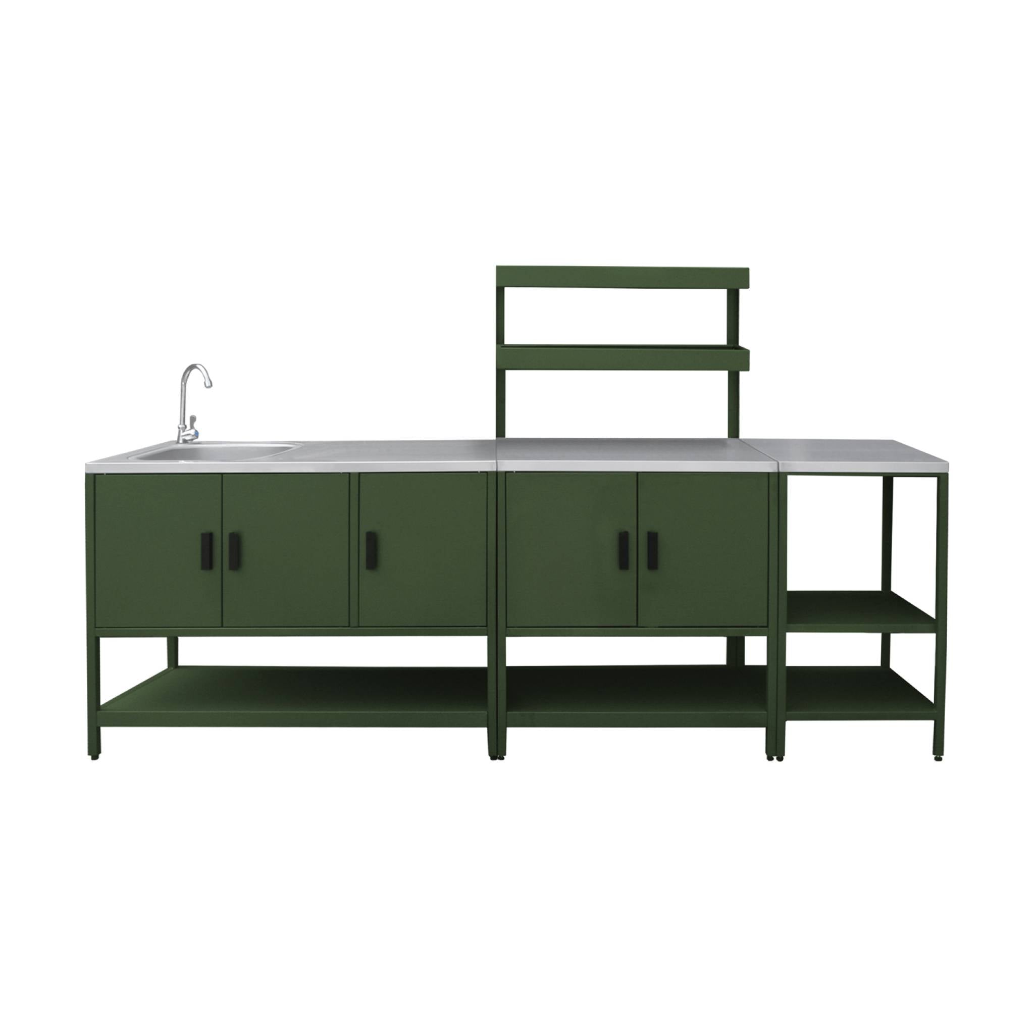 Mobile da esterno, 3 moduli in acciaio inox, verde