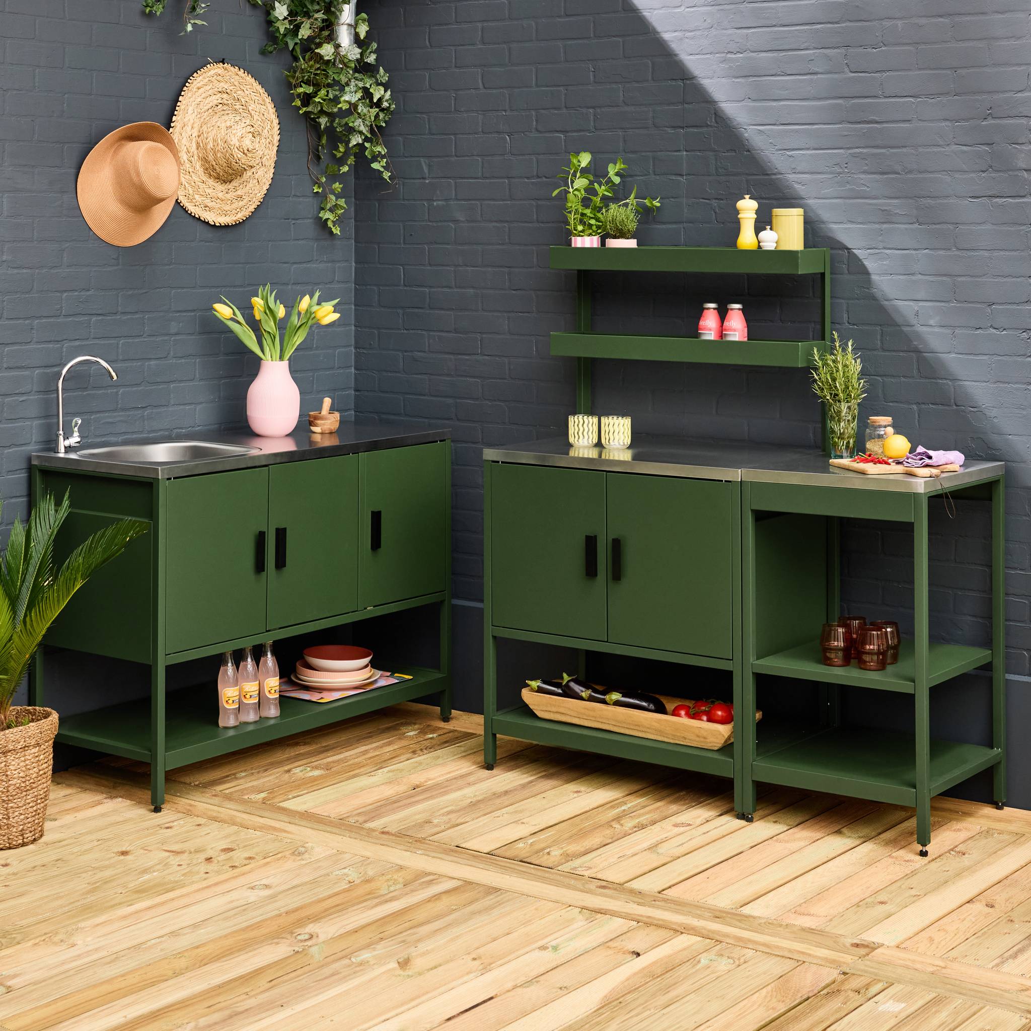 Mobile da esterno, 3 moduli in acciaio inox, verde