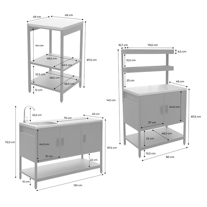 Mobile da esterno, 3 moduli in acciaio inox, verde