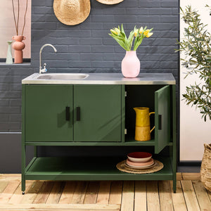 Mobile da esterno in acciaio con lavandino, 120cm, verde