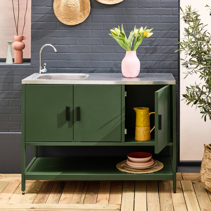Mobile da esterno in acciaio con lavandino, 120cm, verde