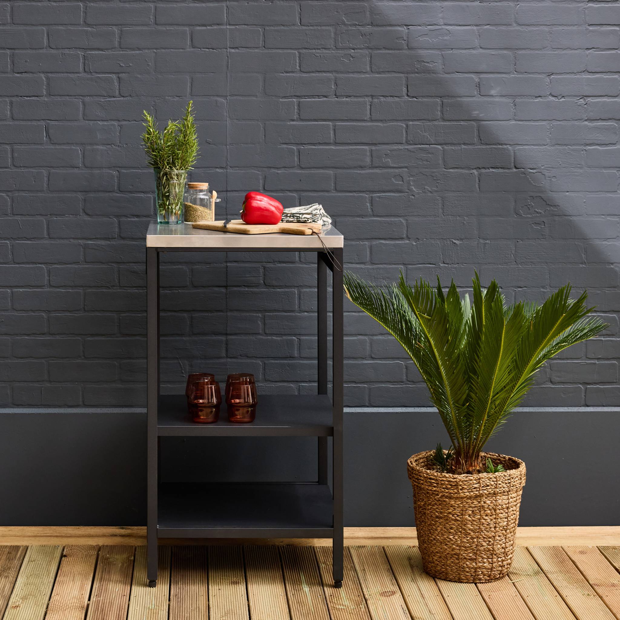 Mobile da esterno in acciaio con 2 ripiani, 49cm, nero