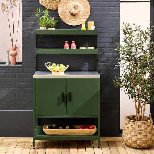 Mobile da esterno in acciaio con 2 ripiani sospesi e 2 ante, 80cm,