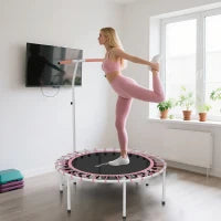 Trampolino Fitness Ø102 cm con Manico Regolabile su 5 Livelli e Telaio in Acciaio, Rosa